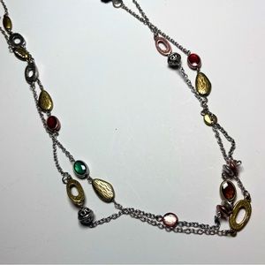 Long length 2-strands gold & colored jewels/18”